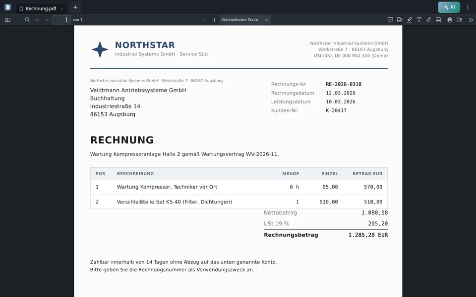 PaperOffice PDF Reader, dunkle Darstellung
