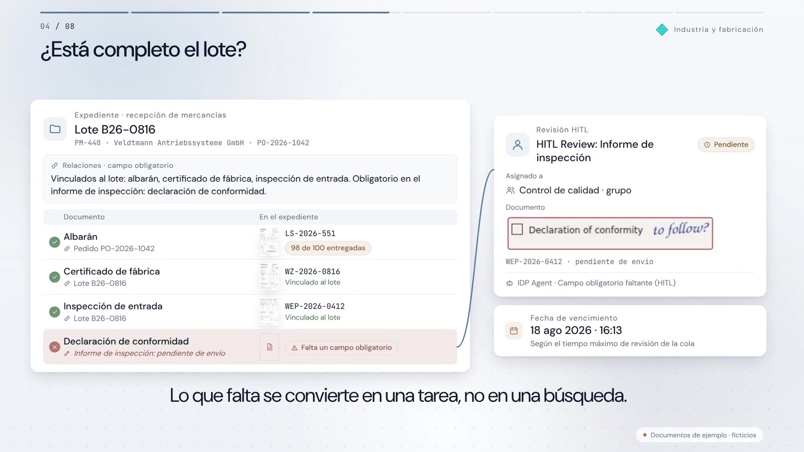 Entrada de mercancías sin papeles. El lote permanece demostrable.