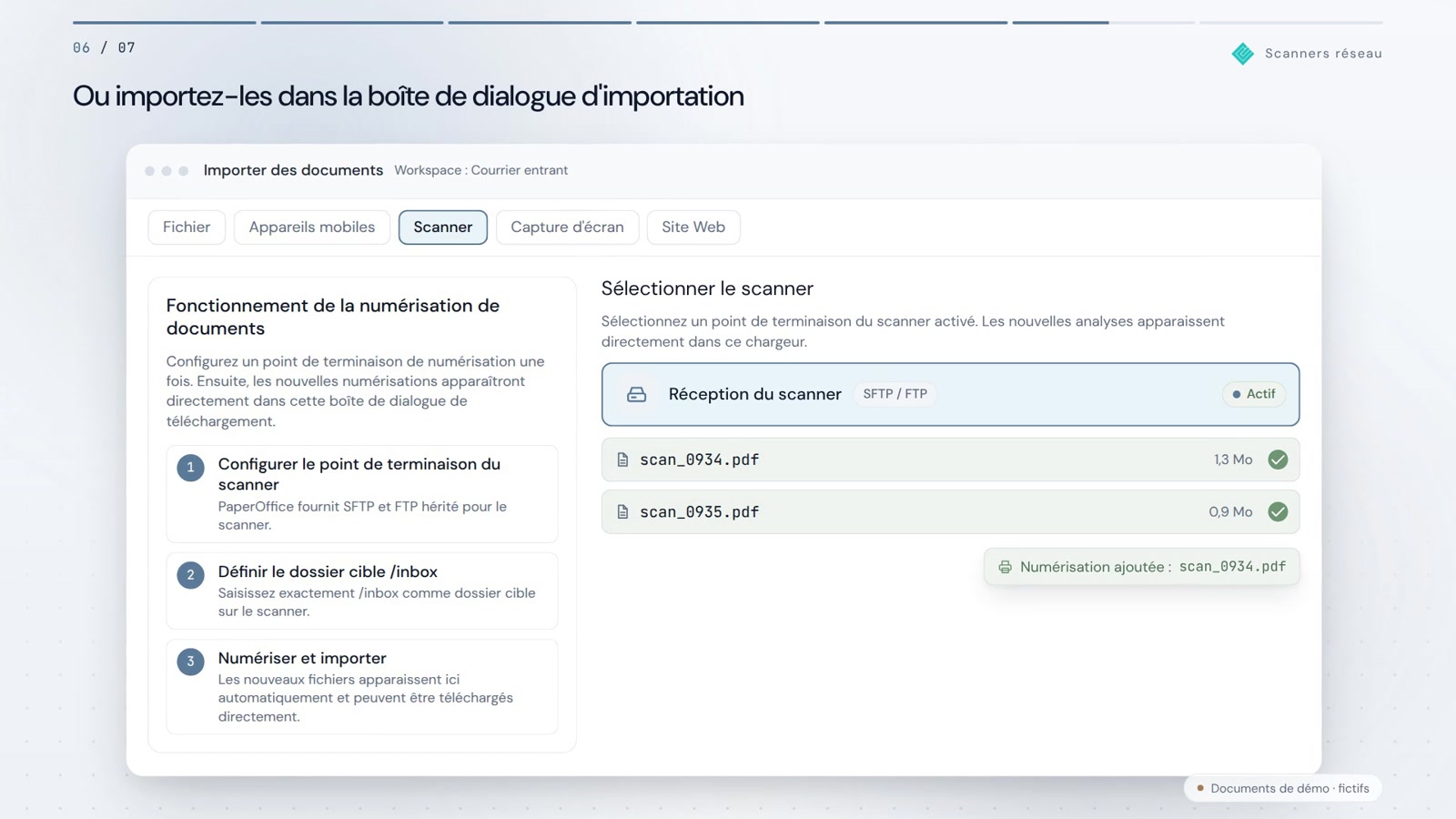 Scanners de documents dans le réseau