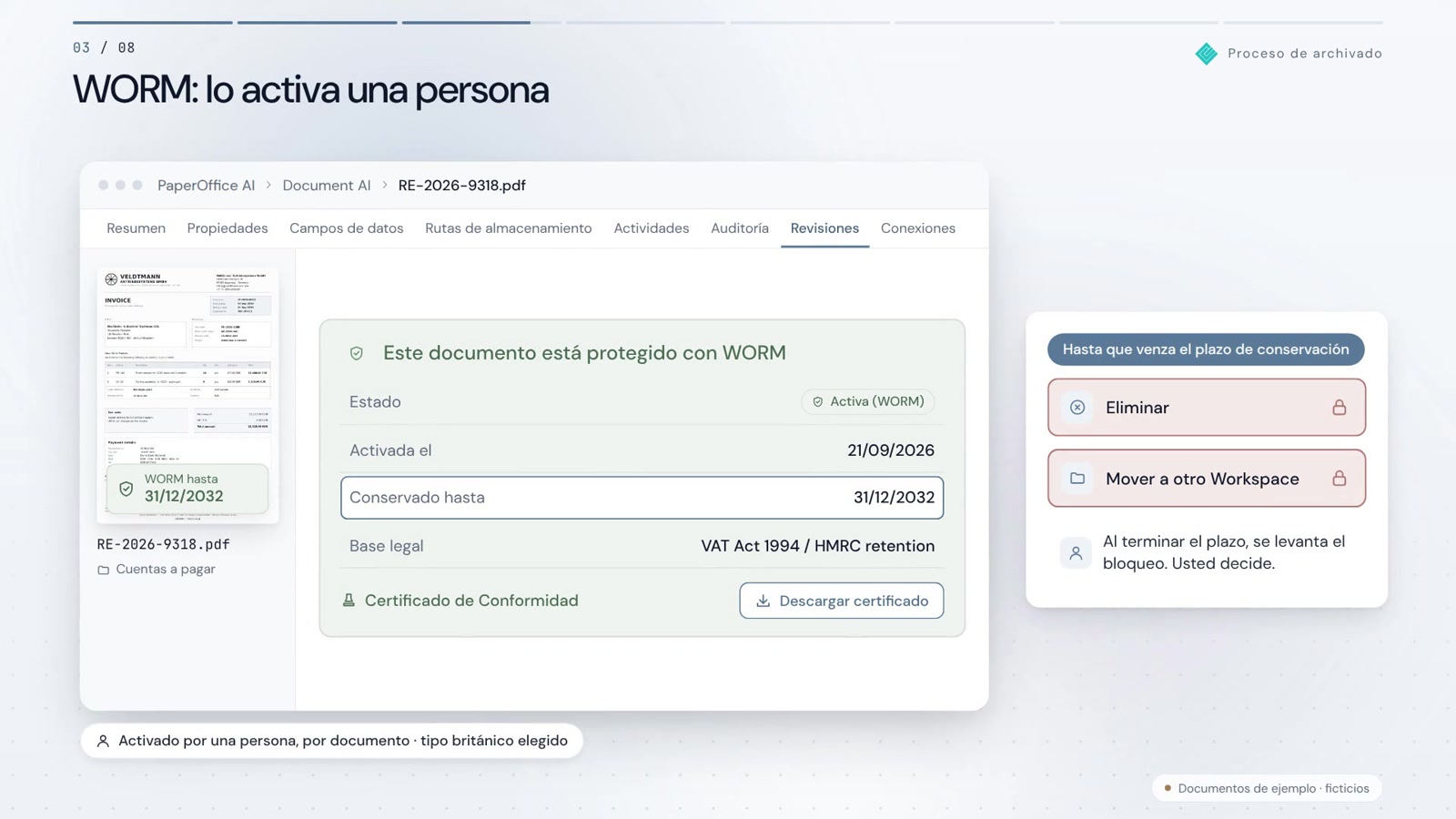 Archivado al llegar. Bloqueado hasta que finalice el plazo.