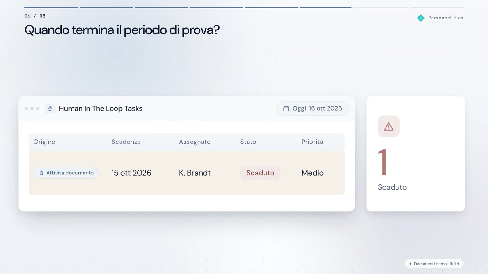 Ogni documento nel fascicolo. Visibile solo agli autorizzati.