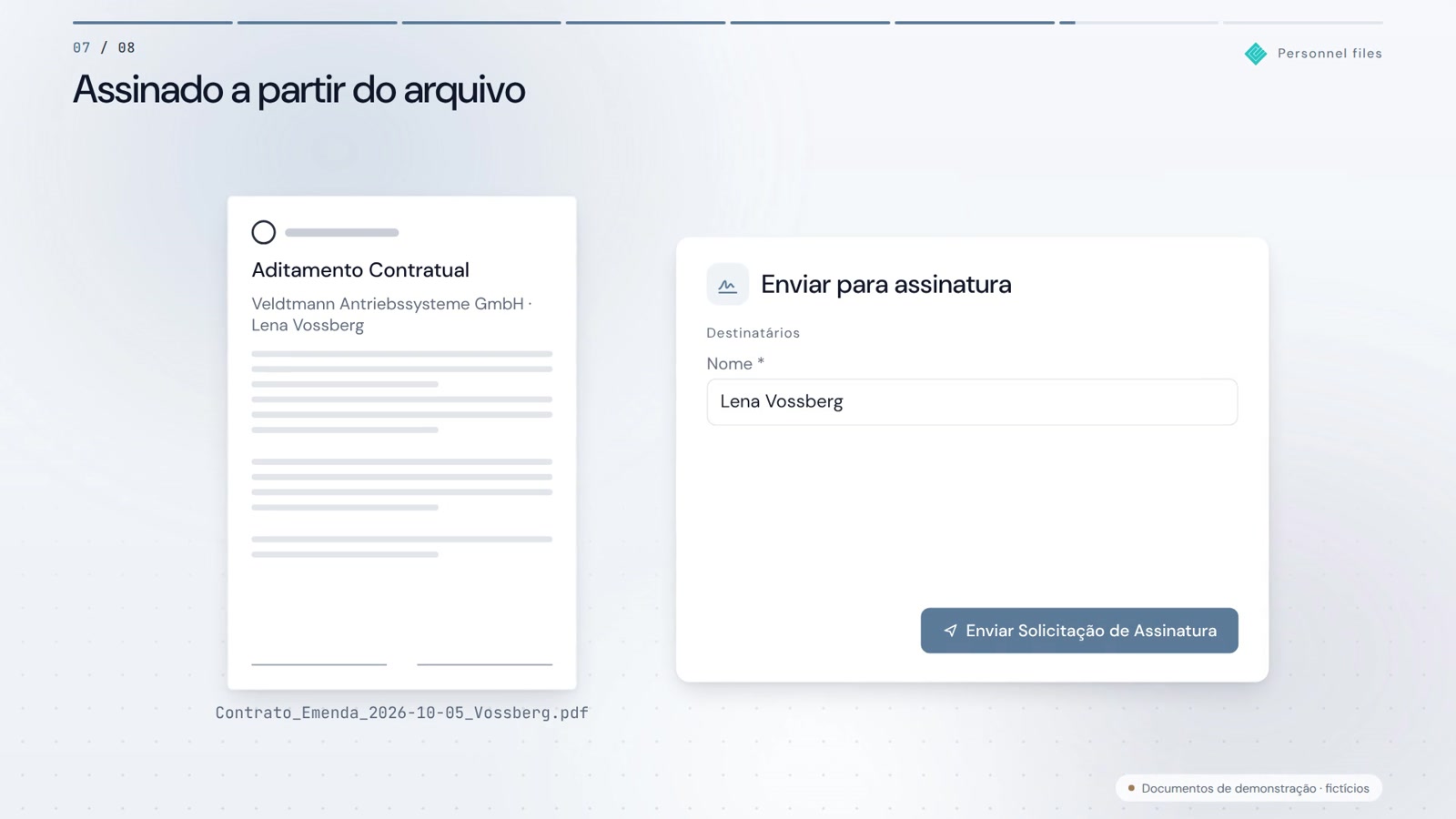 Cada documento no dossiê. Visível apenas para autorizados.