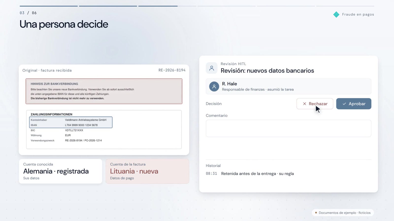 ¿Nuevos datos bancarios? Verificar primero, luego aprobar.